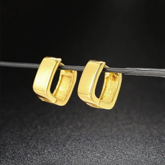 14K Gold Mens Square Earrings 14 K Sterling Silver Jewelry Huggies Guys Retro - Picture 7 of 7
